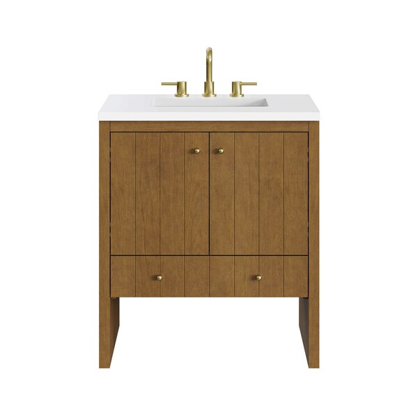 James Martin Vanities Hudson 30" Single Vanity, Honey Oak w/ 3 CM White Zeus Silestone Top 435-V30-HNO-3WZ - main
