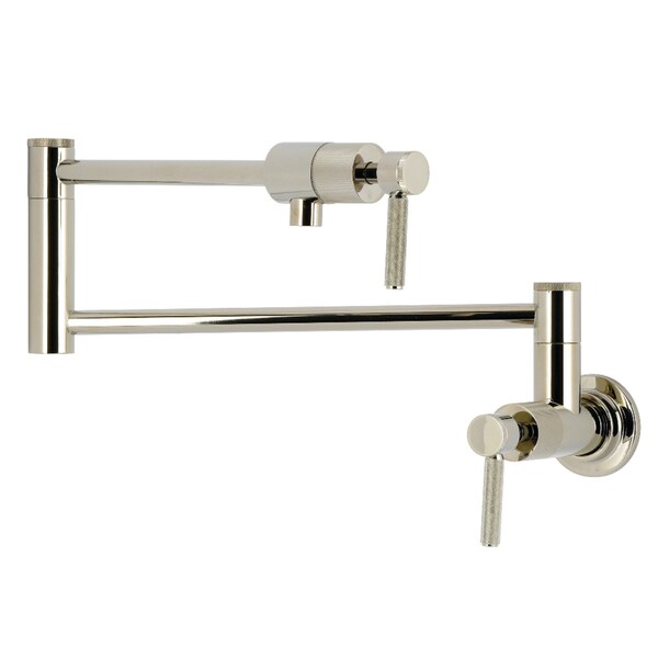 Kingston Brass Wall Mount Pot Filler Faucet with Knurled Handle, Polished Nickel KS4106KNL - main