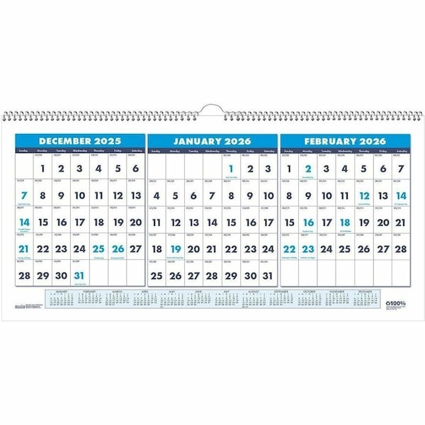 House Of Doolittle Calendar, Wall, 3Mth, Horiz HOD3647 - main