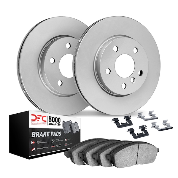 Dynamic Friction Co DFC Hi-Carbon Alloy GEOMET Coated Rotors w/5000 Brake Pads & HW Kit 9512-79006 - main