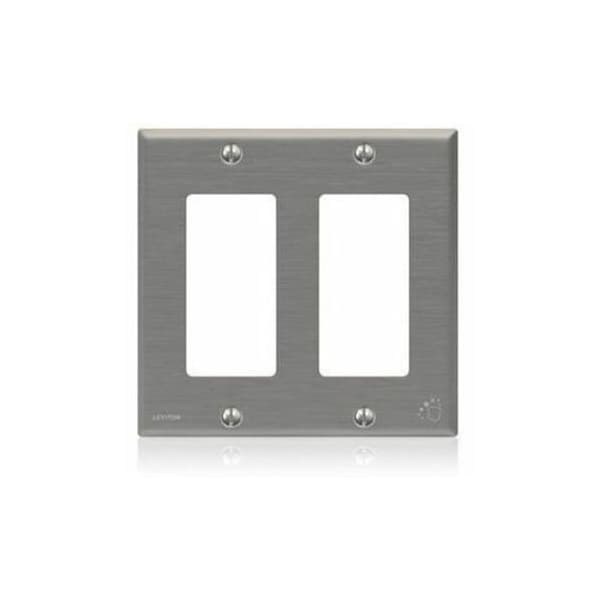 Leviton Rocker Wall Plate, Number of Gangs: 2 Stainless Steel, Powder Coated Finish, Silver 84409-A40 - main