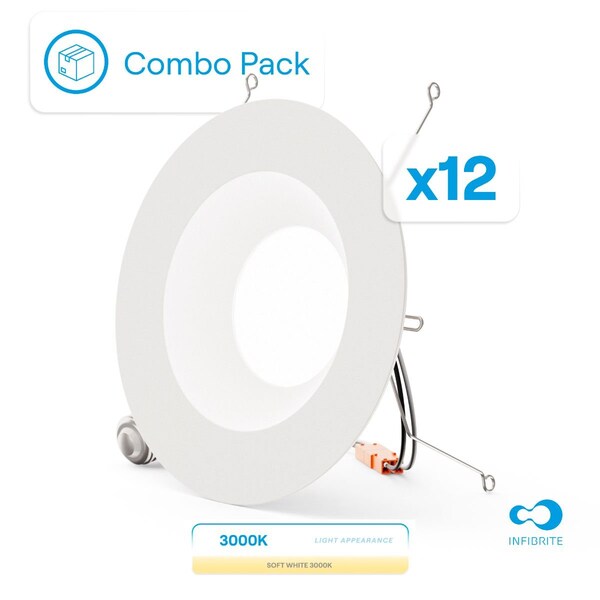 Infibrite 6 In. Retrofit 3000K Warm White LED Recessed Light 12W 1100LM, Dimmable, Wet Rated, 12PK IB-006-3-12W-WH-12PK - main