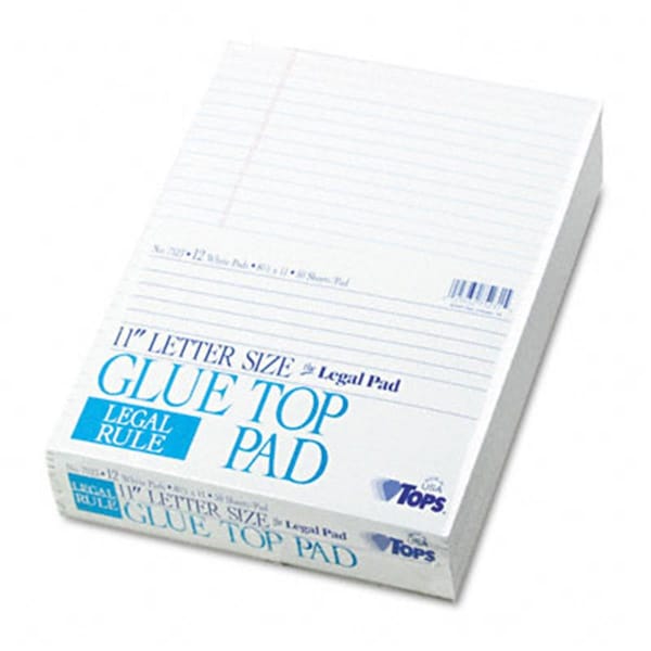 Tops Glue Top Ruled Pads Legal Rule 81/2 x 11 White 12 50Sheet Pads Pack 7523 - main