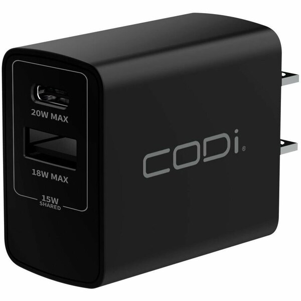 Codi 20W Dual Port Wall Charger, USB-C & USB-A Outputs A01102 - main