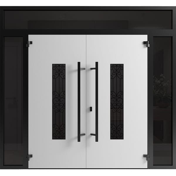 Vdomdoors Front Exterior Prehung Aluminum Double Doors Ronex1205 Bronze Oak 2 Sidelights and Top Transom RONEX1205DEXD-OAK-W16+72+16xH80+16-RH-O - main