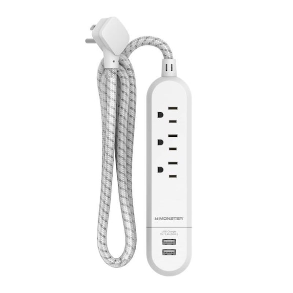 Monster 4 ft. L 3 outlets Power Strip with USB Ports White 1711 - main