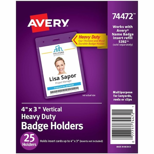 Avery BADGEHOLDER, HD, 4X3, 25CT, 12PK AVE74472 - main