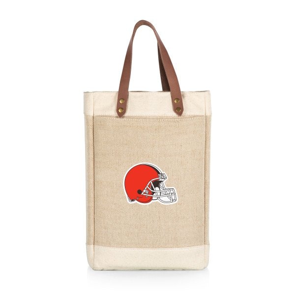 Picnic Time Family Of Brands Cleveland Browns - Pinot Jute 2 Bottle Insulated Wine Bag, (Beige) 539-02-187-084-2 - main