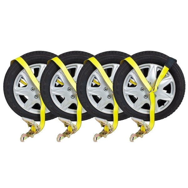 Mytee Products Auto Car Haul Flatbed Tie Down Kit Lasso Wheel Ratchet Strap w Snap Hook, 4PK RST-212SM-SHx4 - main