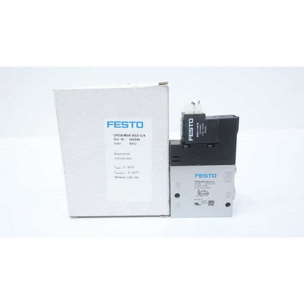 Festo SOLENOID VALVE 0.09-1MPA 24V-DC 1/4IN NPT CPE18-M1H-3GLS-1/4 - main