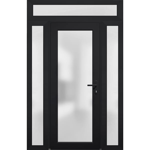 Vdomdoors Front Exterior Prehung FiberGlass Door Frosted Glass / Manux 8102 Matte Black / 2 Sidelight and Tra MANUX8102EXD-BLK-W14+36+14 x H80+14-LH - main