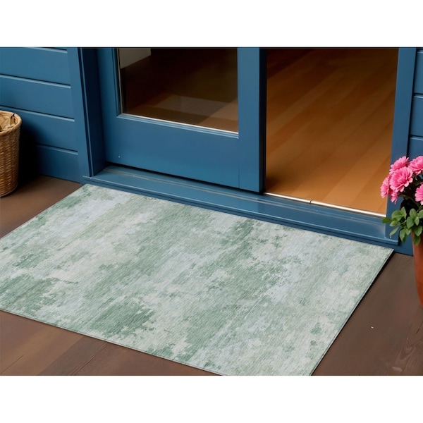 Homeroots 3' X 5' Mint Green And Pale Aqua Abstract Washable Indoor Outdoor Area Rug 630921 - main