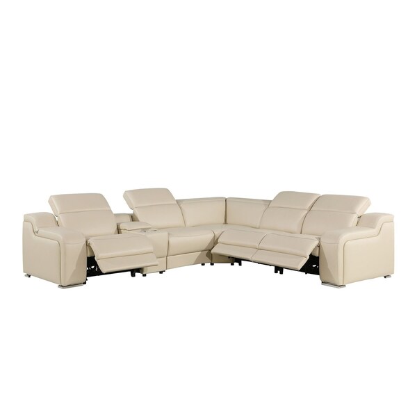 Homeroots Beige Italian Leather Power Reclining Curved Six Piece Corner Sectional With Console 544976 - main