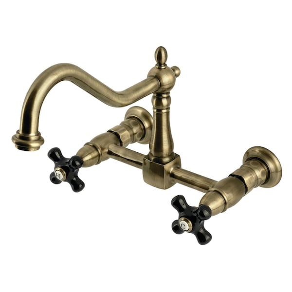 Kingston Brass Two-Handle Wall Mount Bridge Kitchen Faucet, Antique Brass KS1243PKX - main