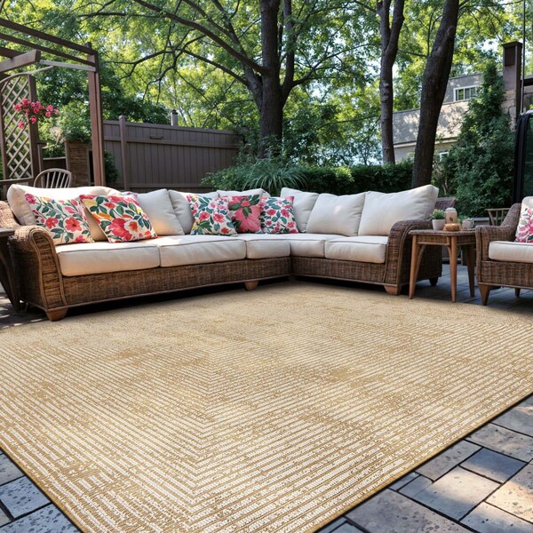 World Rug Gallery Distressed Frame Reversible Jute-Look Indoor/Outdoor Rug 7 ft 10 in x 10 ft Natural WR187NATURAL8X10 - main