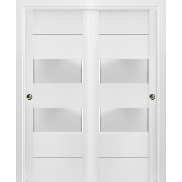 Sartodoors Sliding Closet Frosted Glass 2 lites Bypass Doors 48 x 80 inches, Lucia 4010 White Silk, Sturdy Rai LUCIA4010DBD-WS-48 - main