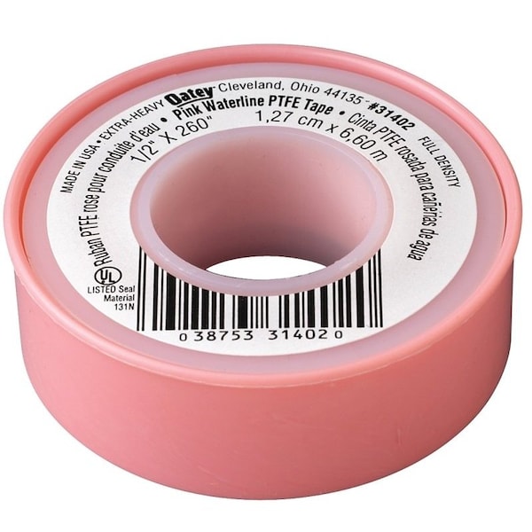 Oatey Thread Seal Tape, 260 in L, 1/2 in W, PTFE, Pink 31402D - main