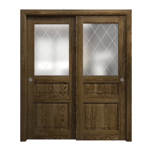 Sartodoors Sliding Closet Bypass Doors 48 x 80 inches, Ego 5011 Marble Oak, Rails Hardware Set, Wood Solid B EGO5011DBD-DMR-48 - main
