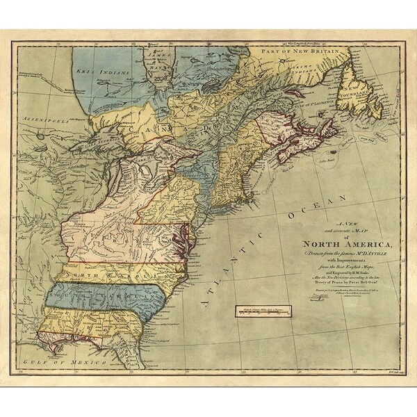 Homeroots Vintage 1771 Map Of North America Unframed Print Wall Art 391952 - main