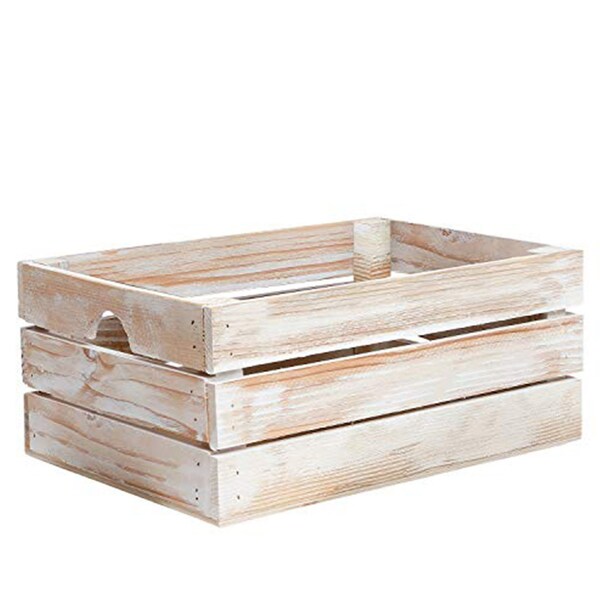 Homeroots 12" Organic Whitewash and Natural Distressed Wood Stacking Milk Crate 471941 - main