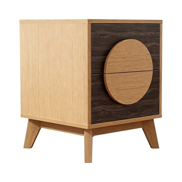 Homeroots Set of Two 21" Oak And Dark Brown Solid Wood Square Two Drawer Nightstands, 2PK 712105 - main