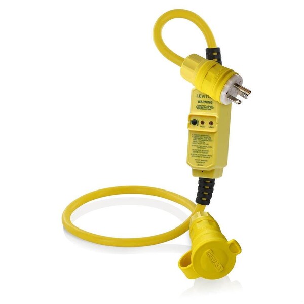 Leviton SJTW GFCI Extension Cord, 12 AWG, Outdoor, 12/3, 1 Outlets, 5-15R, Yellow, Polycarbonate, 5-15P GSCM2-3WC - main