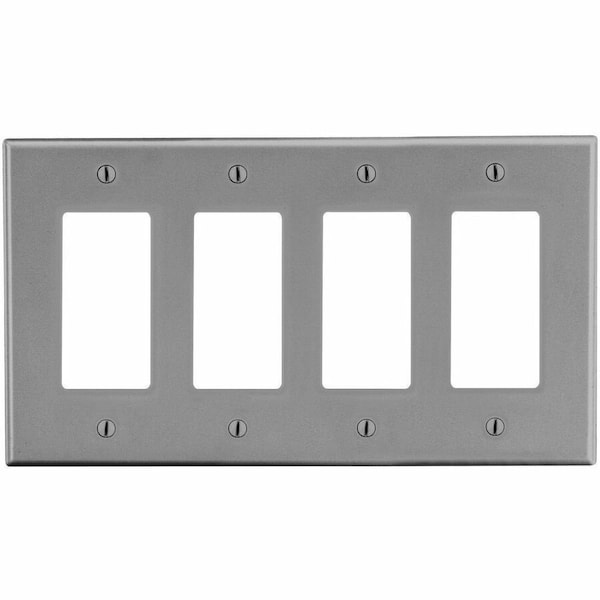Hubbell Wiring Device-Kellems Rocker Wall Plate, Number of Gangs: 4 Plastic, Satin Finish, Graphite P264GY - main