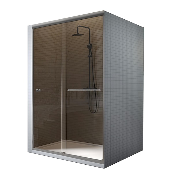 Fab Glass And Mirror Double Sliding Bathroom Shower Door Sorrento Lux Series - Brushed Nickel Finish Adjustable 44in- SHSOL48X62BN - main