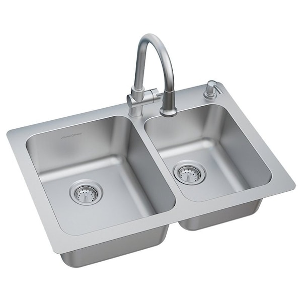 American Standard Montvale 18CR.332232C.075 Kitchen Sink Kit, 12-1/2 in Small, 15-1/4 in Large W Bowl, Stainless steel 18CR.332232C.075 - main