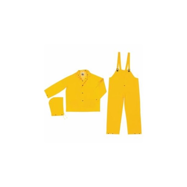 Mcr Safety Three-Piece Rain Suit, Jacket/Hood/Bib Pants, 0.35 mm PVC/Poly, Yellow, Medium 611-2003M - main