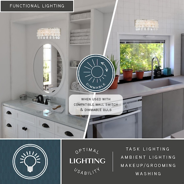 Vaxcel Elsa 3 Light Satin Nickel Capiz Shell Coastal Bathroom Vanity Fixture W0152 - main