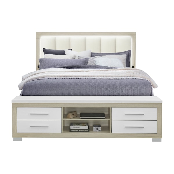 Global Furniture Usa Contemporary Emma Natural/White King Bed With Led And Usb EMMA-NATURAL/WHITE-KB W/ LED & USB - main