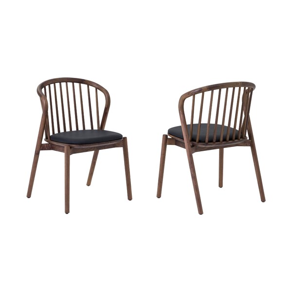 Armen Living Echo Walnut Wood and Black Faux Leather Dining Chairs - Set of 2 LCECSIWABLK - main