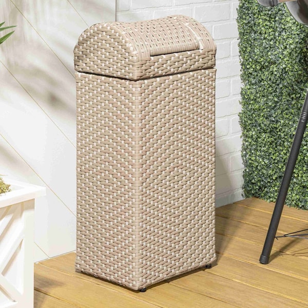 Happimess Darla 14.27-Gallon All-Weather Wicker/Metal Swing Top Hideaway Outdoor Trash Can, Light Pink/White HPM1201D - main