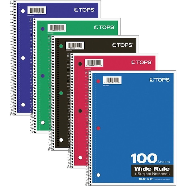 Tops Wide Rule 1-subject Spiral Notebook - 100 Sheets - Wire Bound - 10 1/2in x 8in Sheet Size - 0.25in 65031 - main