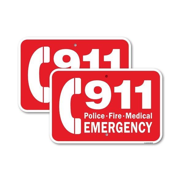Signmission 911 Police Fire Medical Emergency, 12'' X 18'' 2 Signs, Heavy Gauge Aluminum, 2PK A-1218-2PACK-25319 - main