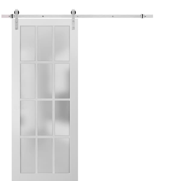 Sartodoors Sturdy Barn Door 12 lites Frosted Glass, Felicia 3312 White Silk, 6.6FT Rail Hangers Heavy Hardwar FELICIA3312BD-S-WS-3096 - main
