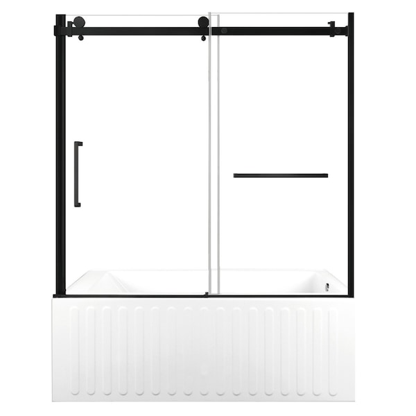 Kingston Brass 60" Acrylic Alcove Right-Hand Drain Tub with Left Sliding Tub Door, White/Matte Black KVTDE603121R0 - main