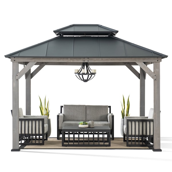 Sunjoy 10x12 ft. Wood Gazebo, Outdoor Patio Steel Hardtop Gazebo, Black A102032601 - main