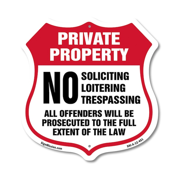 Signmission Private Property Shield Sign No Soliciti, 12 Inch X 12 Inch, Aluminum Metal Sign SHI-A-12-451 - main