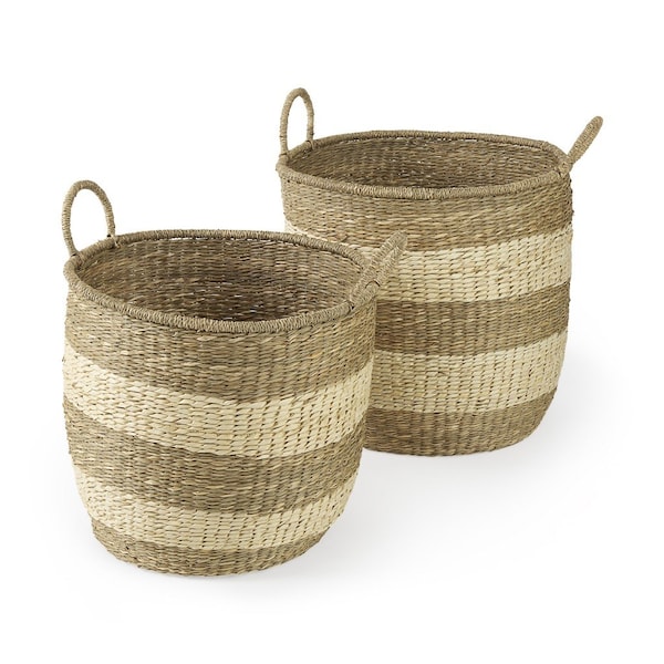 Homeroots Set of Two Natural And Beige Wicker Basket, 2PK 392160 - main