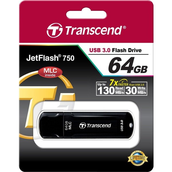 Transcend Information Transcend 64GB JetFlash 750 USB 3.0 Flash Drive - 64 GB - USB 3.0 - Black - Lifetime Warranty TS64GJF750K - main