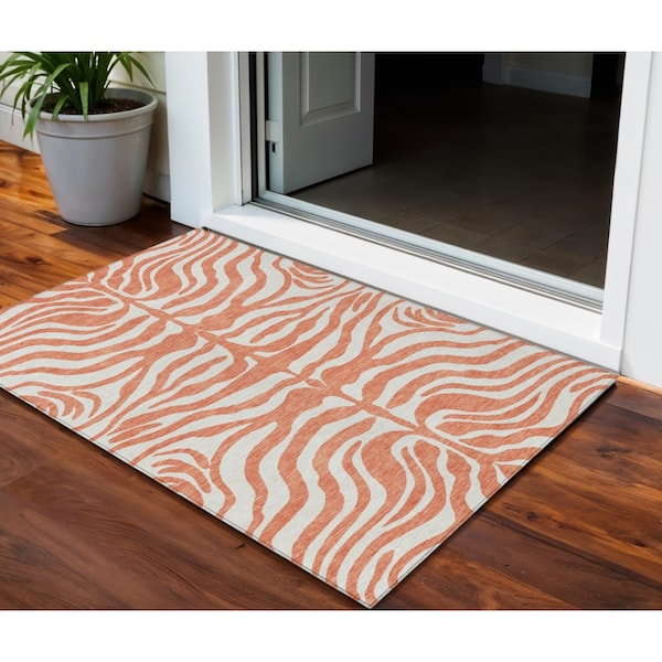Homeroots 3' X 5' Coral And Ivory Animal Print Washable Indoor Outdoor Area Rug 600600 - main