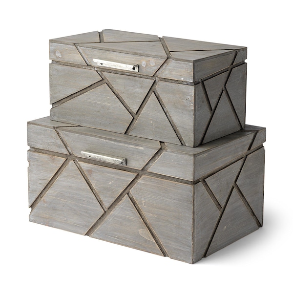 Homeroots 11" Gray Solid Wood Box With Lid 392584 - main