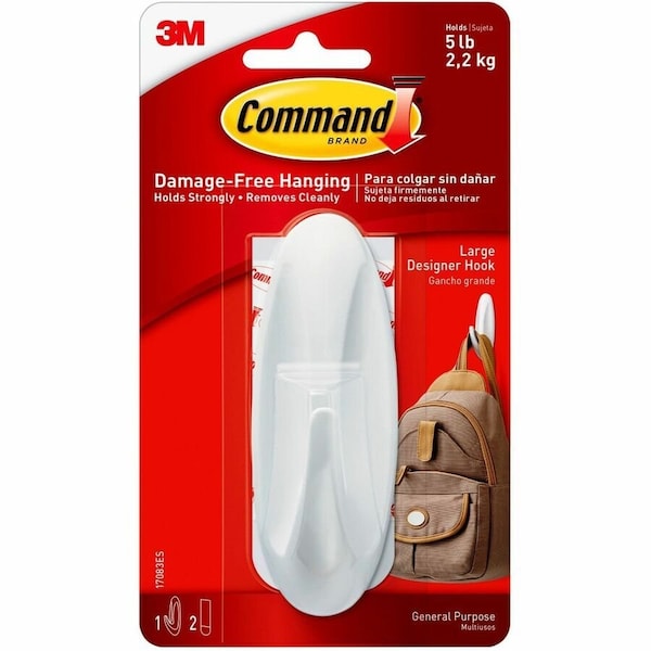 Scotch 3M Command Large Plastic Designer Hooks 4.125 in. L 1 pk 17083ES - main
