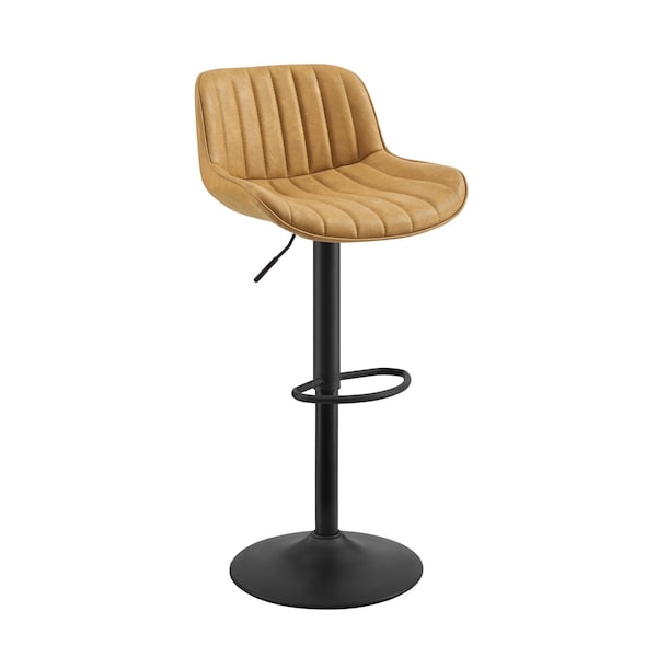 Homeroots Set of Two 31" Yellow And Black Faux Leather And Steel Swivel Low Back Adjustable Height Bar Chairs 524980 - main