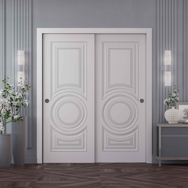 Sartodoors Sliding Closet Bypass Doors 36x96 inches White Solid Core Modern Interior ROYAL9855DBD-EMAL-3696 - main