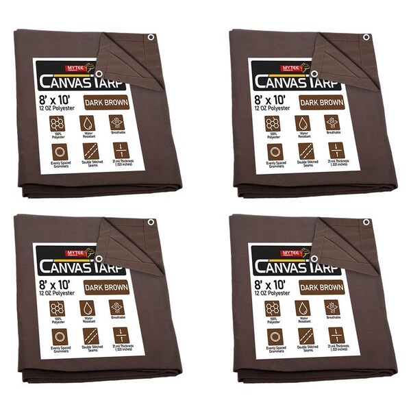 Mytee Products 8 ftx10 ft Dark Brown Canvas Tarp 12oz Water Resistant Heavy Duty Tarps, 4PK CT8-10-DBx4 - main