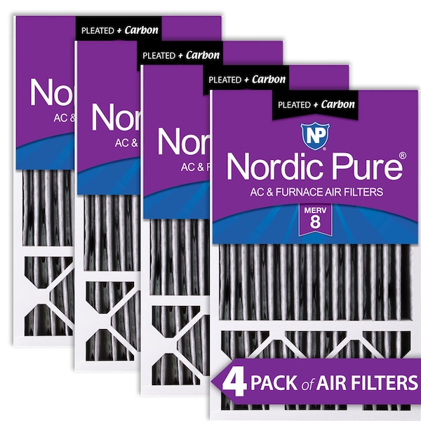 Nordic Pure 16x25x5 Plus Carbon Pleated Air Filter, High Capacity, MERV 8, 4 PK 16x25x5HPM8C-4 - main