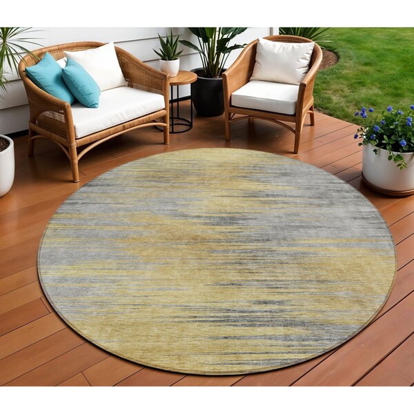 Homeroots 8' Gold Gray And Charcoal Round Abstract Washable Indoor Outdoor Area Rug 587166 - main